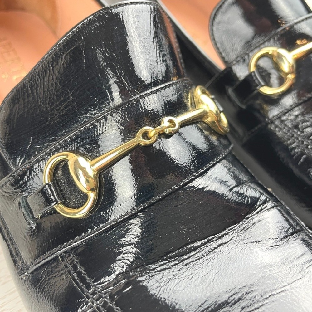 APERTURA Womens (8) Black Patent Leather Horsebit‎ Block Heel Loafer Classic - Picture 3 of 8